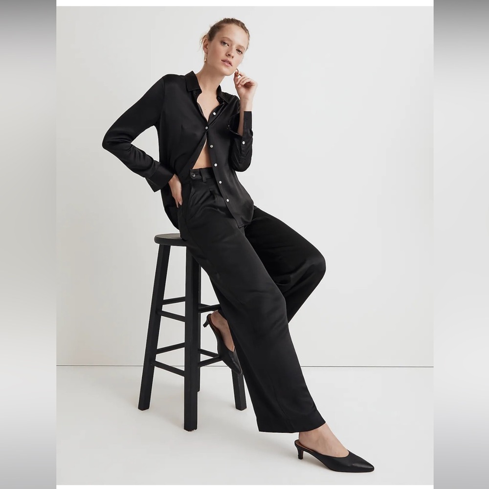 Madewell Black The Harlow Wide-Leg Pant in Satin Size 00 NWT